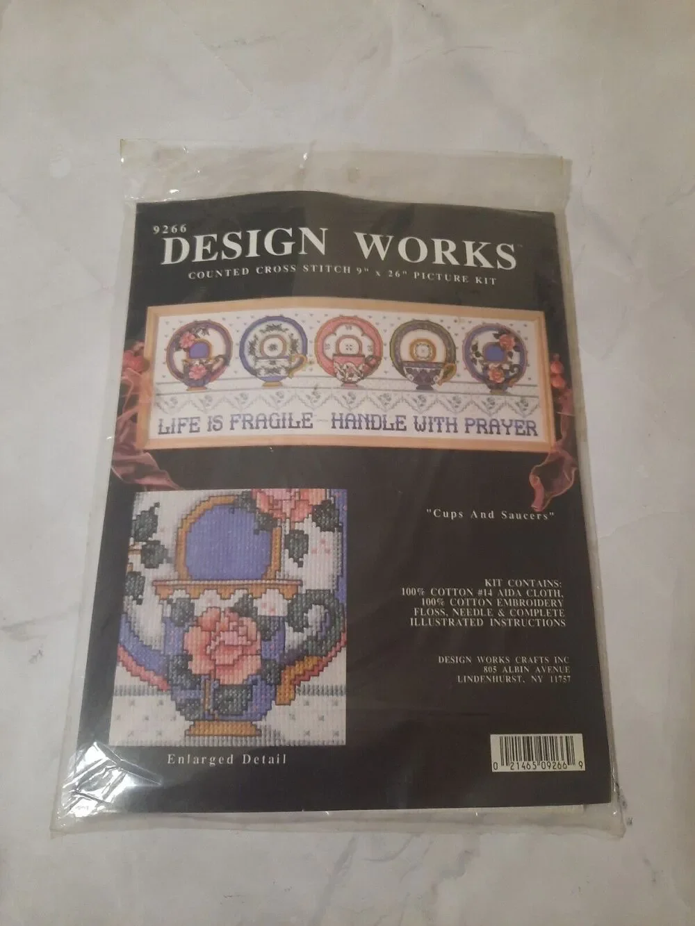 Design Works NEW Counted Cross Stitch Kit #9266 Cups and Saucers 9 x 26 inch